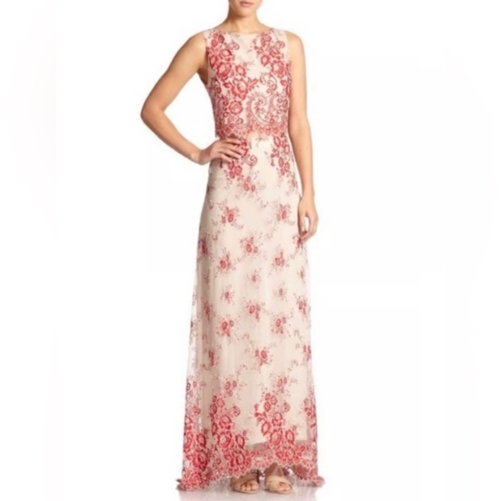 Alice + Olivia Red and Cream Floral Skirt Set